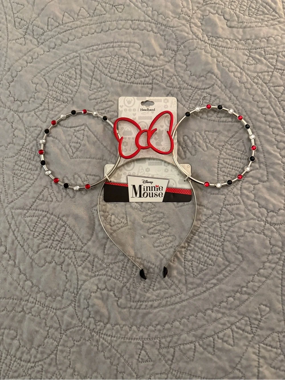 Disney Minnie Mouse Red and Black Beaded Headband Ears